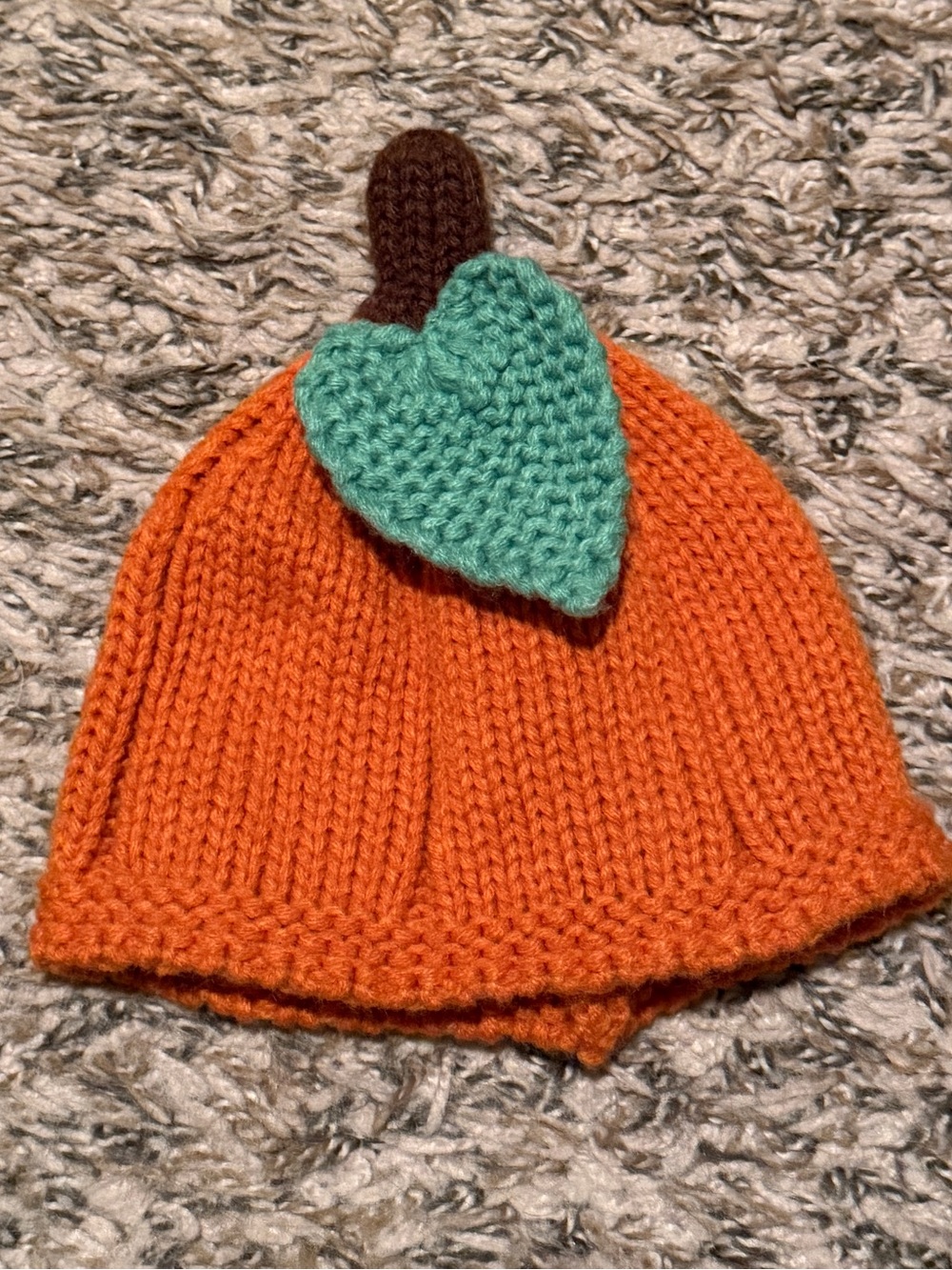 Halloween Pumpkin Knit Beanie with Green Leaf Fits 0-9 Months!